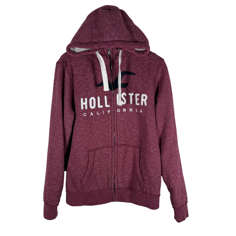 Vintage Y2K Hollister Sherpa Lined Hoodie Jacket Burgundy Marl Full Zip Lg Cozy